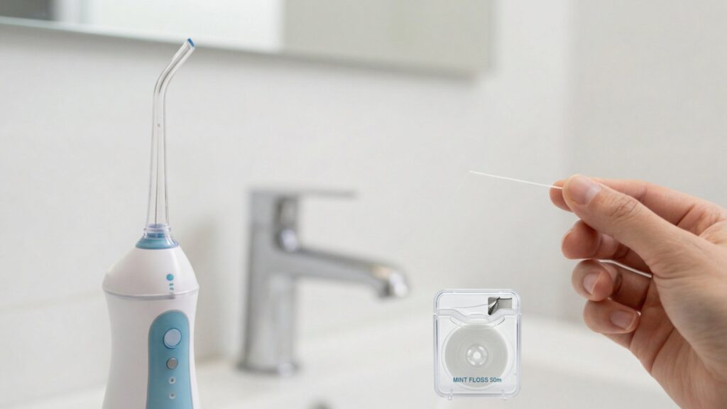 An image of waterpik and dental floss pack